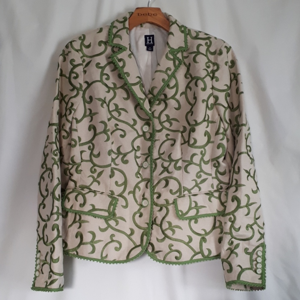 Hilfiger Embroidered Green Tan Jacket NWT Size 10